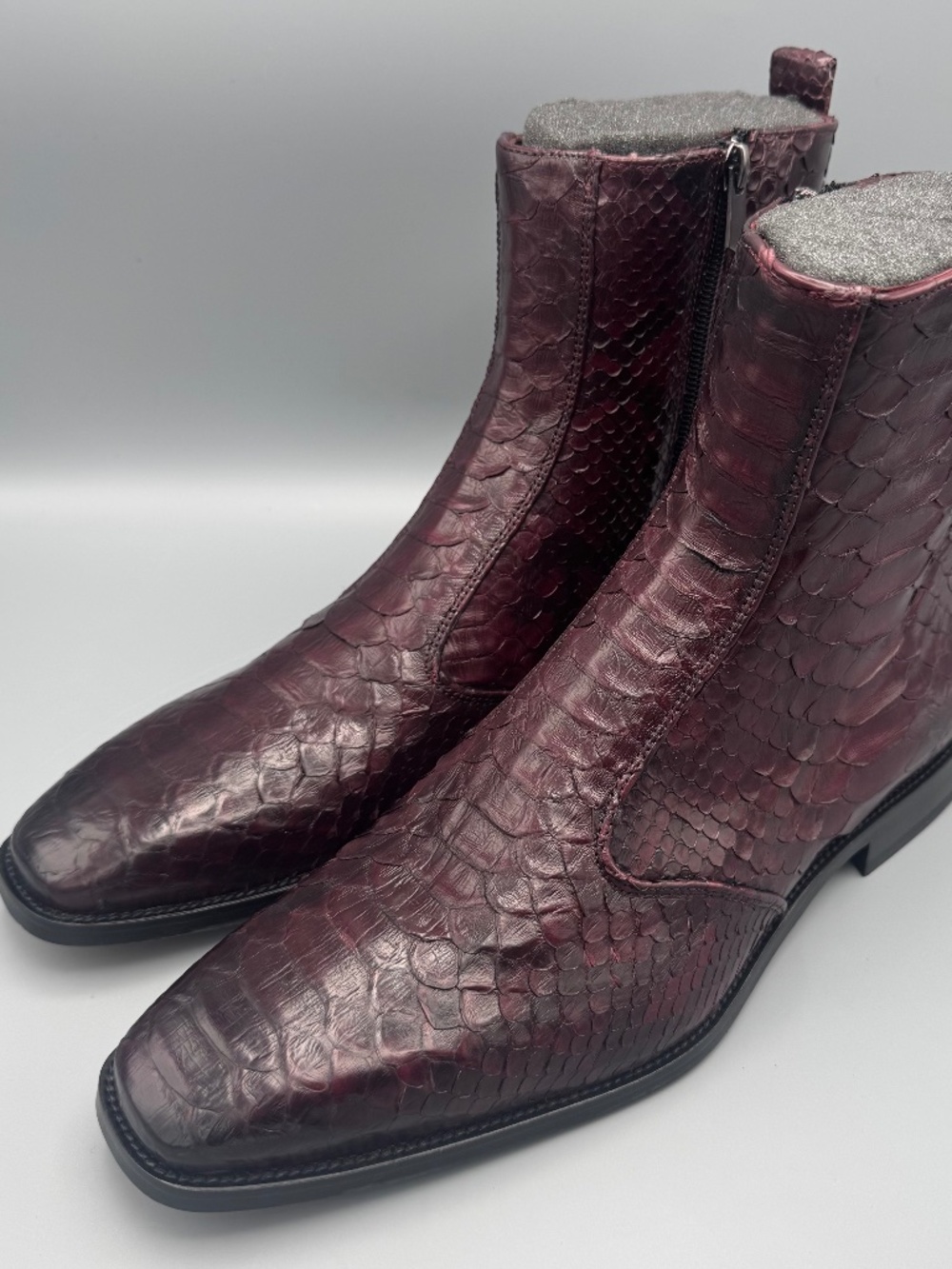 Vinci The Boss Burgundy Snake Zip-Up Leather Mens Size 10 Boots PLUS Belt